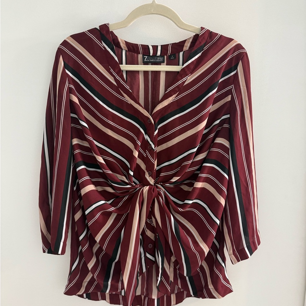 New York & Company Red and White Striped Blouse